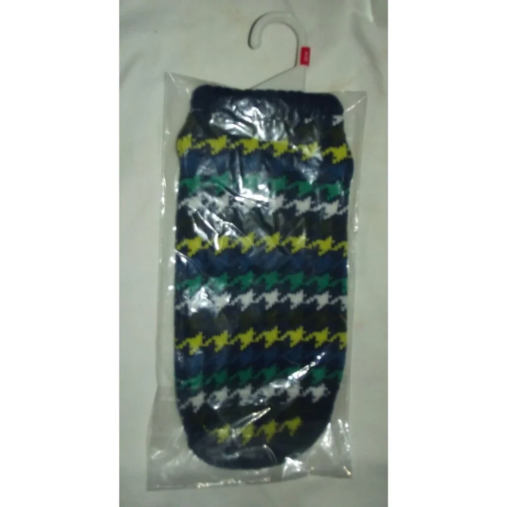 Top Paw Dog Sweater Size XS navy blue houndstooth print green yellow gray preppy